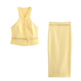 New With Belt Sleeveless Top 5030737 Midi Skirt