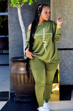Print Slash Shoulder Shirt and Pants Casual 2 Piece