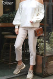 Women Autumn Fashion Young Solid Off-Shoulder Loose Sweaters Knitwear Street Style Long-Sleeve Knitted Pullovers Chic