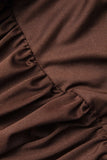 Color Wrap Ruched High Neck Long Sleeve Maxi