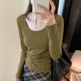Solid Color Large Round Neck Boutique Cashmere Bottomed Shirt With Slim Body And Long-Sleeved T-Shirt-Outfit