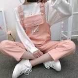 Women Popular Strap Playsuits Students Korean Style Womens New BF Slim Cartoon Kawaii Pocket Ankle-Length Leisure