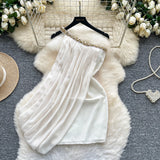 Summer High-End Sense Temperament Round Recipient Waist Thin A-Word Mesh Splicing Knitted Vest