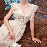Elegant Strap Dress Women Spring Summer Elegant Embroidery Flora Bodycon Dress Woman Party Sleeveless Beige