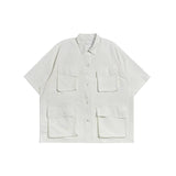Toloer Cityboy Solid Color Multi-Pocket Overalls Short-Sleeved Shirt Men And Women Loose Retro Function Shirt