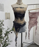 Dyed Lotus Leaf Edge Mesh Shaft Irregular Ribbon Thin Belt Wrapped Bra Vest Top