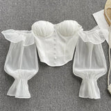 Solid Sexy Women Summer Blouse 2022 Y2K Korean Style Lantern Sleeves Temperament Ladies Elegant Slim Backless