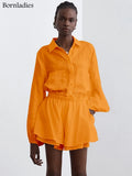 100% Cotton Linen Women Summer Shorts Suits Holiday Lantern Sleeve Shirts and Hot Pants 2 Pieces Sets Women