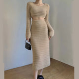 Autumn Winter Women's Suits with Skirt Vintage Fashion Velvet Knitted Shirt Dress Sets Women Short Sweater Top 2-piece