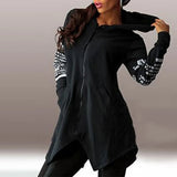 Sweatshirts Casual Hooded Letters Print Irregular Hem Outwear Harajuku Asymmetric Zipper Back Split Female