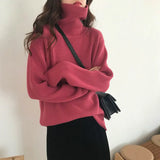 And Winter High-Collar New Thickened Pit Striped Sweater Women's Size Loose Lazy Wind Retro Thin Knitted Bottom Sweater-Outfit