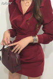 Korean Chic Turn Down Collar Single Breast Tie vintage Dress High Waist Hip Pleat Bodycon Vestidos Solid Temperament