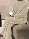Casual Round Neck Long Sleeve And Loose Pant Swearter 2 Piece