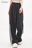 High Waist Women Striped Pants American Retro Loose Wide Leg Pants Y2K Streetwear Fashion Female All Match