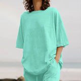 Celmia Fashion Women 2pcs Sets 2022 Summer Casual Loose Holiday Pocket Belted Set Half Sleeve O-neck Top and Wide Leg Pant