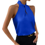New Summer Women's Satin Neck-Hanging Sleeveless Vest Satin Imitation Silk Blouse From Stock-Outfit