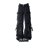 Man Dark High Street Heavy Industry Design Water Washing Multi-Pocket Loose Straight Legs Workwear Jeans Women's
