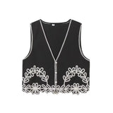Summer New Women's Design Sense Fashion Set With Thin Embroidered Vest High-Waisted