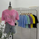 Sequin Short Sleeve T-Shirt 2025 Spring And Summer Korean Version Of Loose Night Club Bling Top
