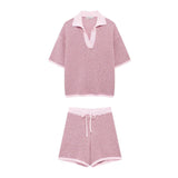 Spring Style Loose Knitted POLO Collar Blouse 6427041 Shorts 6427042-Outfit