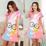 Women Cute Cartoon Polka Dot Sleepwear Short Sleeve Sleepshirt Sleepdress 10