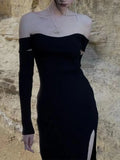 Fashion Sexy Sheath Split Off Shoulder Knitted Dresses for Women Party Female Club Y2K Bodycon Backless Clothing