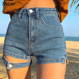 Streetwear Tight Denim Shorts Women 2023 Fashion High Waist Slimming Shorts Woman Button Split Y2K Short Jeans