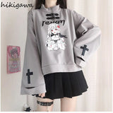 Hoodies Women Harajuku Half High Collar Long Sleeve Tops 2023 Ropa Mujer Fashion Cartoon Anime Print Sweatshirts 27i669-Outfit