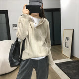 Zipper Hooded Sweater Knitted Cardigan Jacket Women's 2024 Autumn New Loose Lazy Style Outer Coat-Outfit