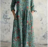 Printed Summer Long-Sleeved Dress Art Retro