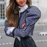 Plaid Coats For Women Butterfly Collar Puff Long Sleeve Ruched Short Streetwear Jackets Female 2023 Autumn Clothes