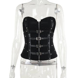 Summer 2024 New Sexy Hot Girls With Fish Bones And Chest Skin Buckle Vest Girls-Outfit