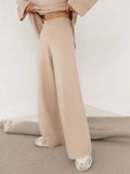 Women Knitted Two Piece Sets Solid High Collar Pullovers+Wide Legs Pants Irregular Suit 2022 Autumn Winter Fashion Loose