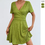 Spring Summer New Temperament Printing Bubble Sleeve High-End Dress