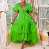 Short Sleeve Open Back Sexy V-Neck Party Long Dress African Plus Size