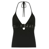 Design Sense Japanese Character Hanging Neck Sexy Solid Color Vest Babes Machine Wind Hollow Thin