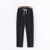 Spring Summer Casual Cotton Linen Pants Women Elastic Waist Solid Pockets Retro Loose Women's Harem Pants Trousers