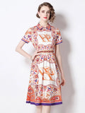 Summer Runway Women Short Sleeve Elegant Shirt Dress High Quality Femme Floral Print Office Party Robe Vestidos