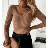 Women Long Sleeve V-neck Solid Autumn T-shirt 2021 Spring Fashion Casual Street Outfits Pulloveralls