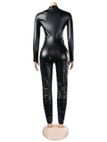 Fall Sexy Solid Faux Leather PU Bodycon Jumpsuits Club Outfits Women 2023 Long Sleeve Zip Up One Pieces Women