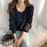 Women Fashion Slim Square Collar Long Sleeve Knitting Solid Simple Soft Cozy Tender Design Ulzzang Feminine