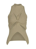 Sexy Cut Out Vest For Women Round Collar Sleeveless Solid Minimalist Knitting Vests Female Summer Clothes Style