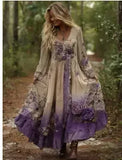 Printed Summer Long-Sleeved Dress Art Retro