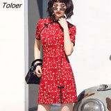 Dresses Women Sweet Ins Printed High Waist Side Slit Vintage Party Wear Females Mini Cheongsam Modern Elegant Chic