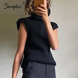 Casual high neck Sleeveless women's sweater vest With Shoulder Pads Knitted Pullover Fashion Autumn Winter jumper