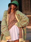 Patchwork Print Cardigans Knitted Women Oversized Casual Autumn 2021 Pockets Streetwear Y2K Daily Button Sexy