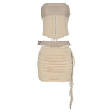 Leather Suit PU Leather Splicing Waist Tsets Hollow Folding Net Lace-Uped Ass