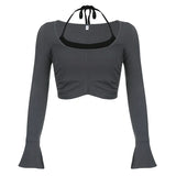 Split Horn Sleeve Pull-Rope Blouse Two-Piece Set Of New Spicy Girls In Spring And Summer 2024 Slim And Slim Suit-Outfit