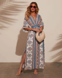 Women's Spring-Summer Printing Long-Sleeved Print V-Neck Dress