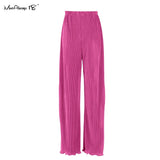Spring 2022 Pleated Womens Pants Fashion Elastic High Waist Wide Leg Pants Female Casual Green Loose Baggy